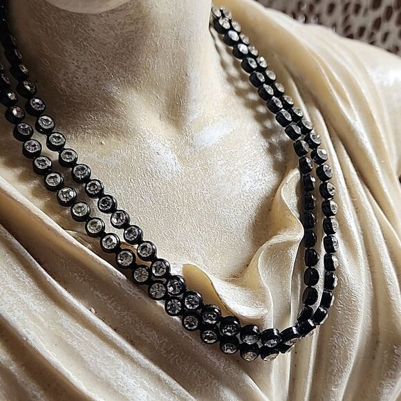 Vintage Choker Style Double Strand Rhinestone Necklace - Picture 3 of 8